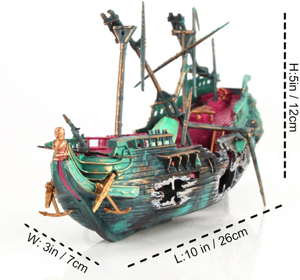SLOCME Aquarium Shipwreck Decorations - Air Bubbler Sunken Ship Ornament, Fish Tank Air Action Aerating Decorations - Happypetzone.online - Image 3