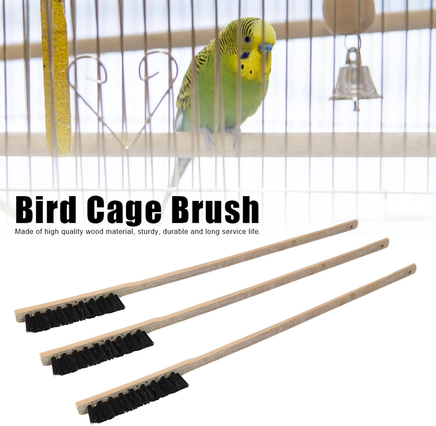 3pcs Bird Cage Cleaner Brush, Wooden Birdcage Brush, Long Handle Bird Cage Brushs Suitable for Routine Maintenance of Various Sized Cage Bodies - Happypetzone.online - Image 3