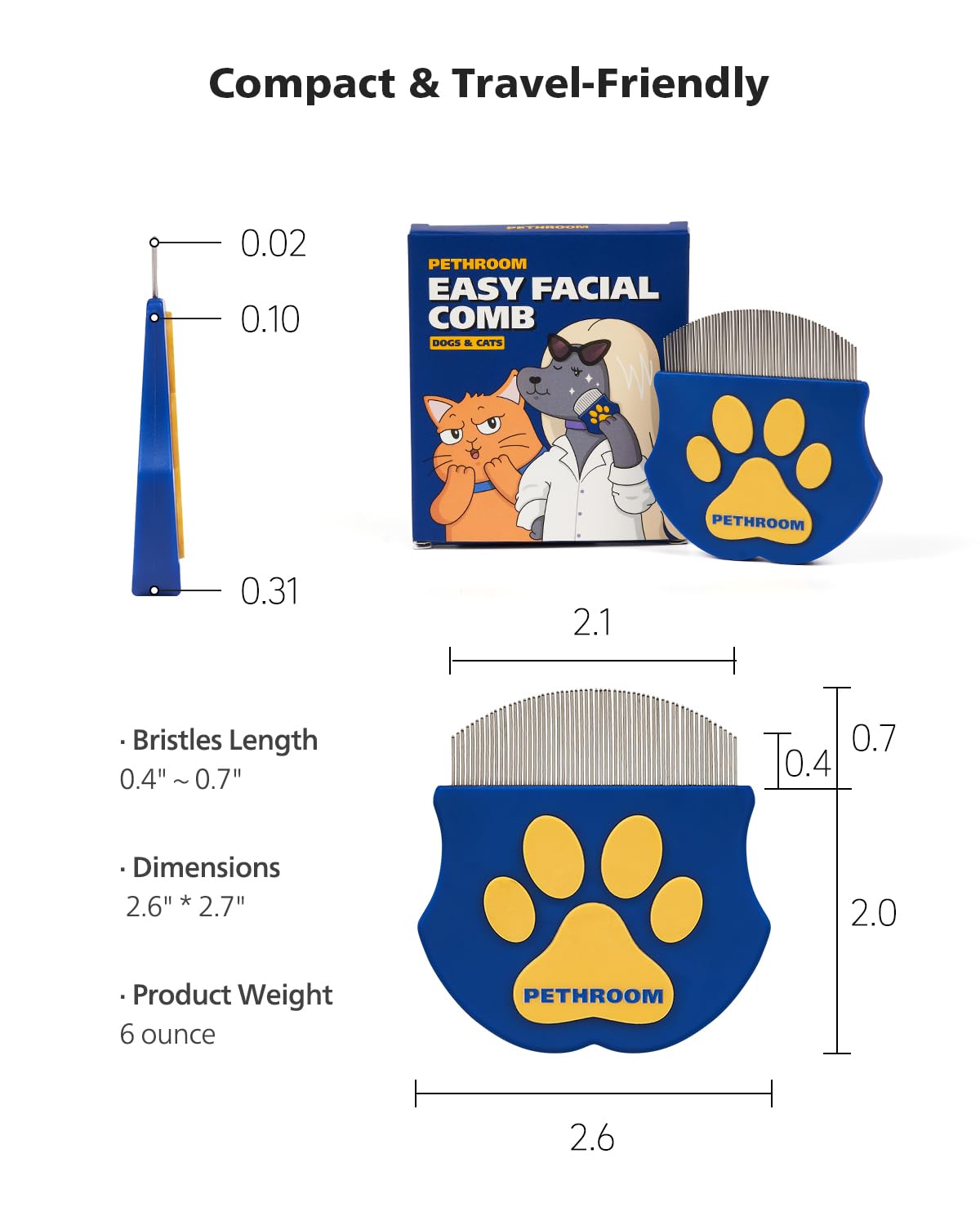 PETHROOM Professional Eye Comb for Pets | Stainless Steel Tear Stain Remover for Cats & Dogs | Gentle Round-Head Grooming Tool | Compact & Portable for Eye Gunk Removal - Happypetzone.online - Image 9
