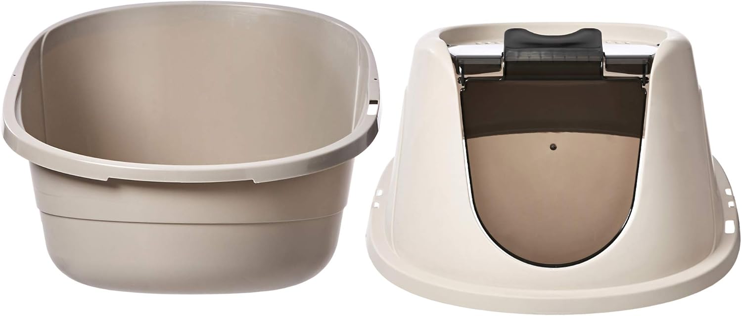 Amazon Basics No-Mess Hooded Enclosed Cat Litter Box with Odor Control and Swinging Door, Large, 24" x 18" x 17", Multicolor - Happypetzone.online - Image 3