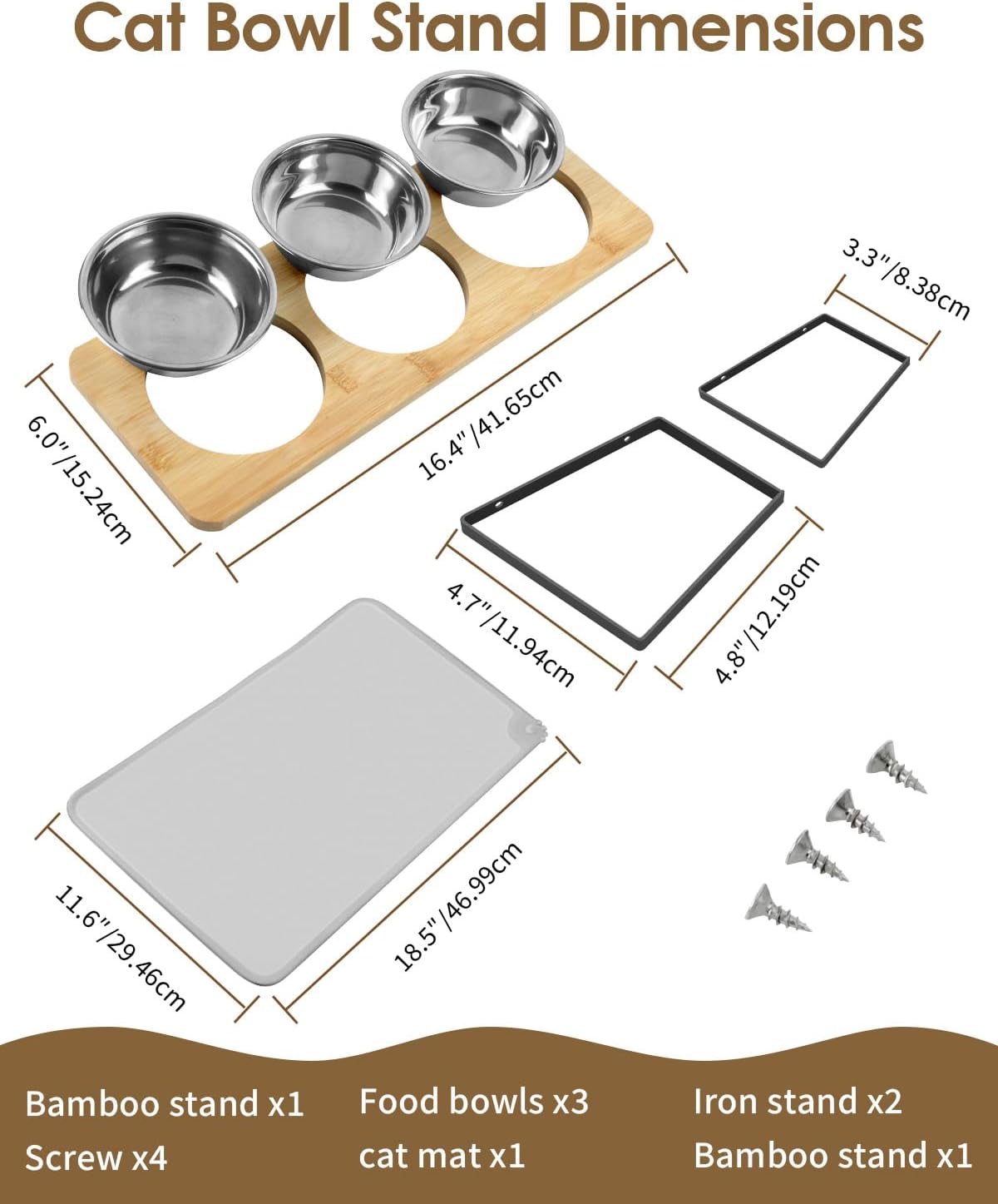 Elevated Cat Bowls, 15°Tilted Raised Cat Food Bowls with Mat, Cat Food and Water 3 Stainless Steel Bowl Set for Indoor, Anti-Vomiting, Whisker Fatigue. - Happypetzone.online - Image 7