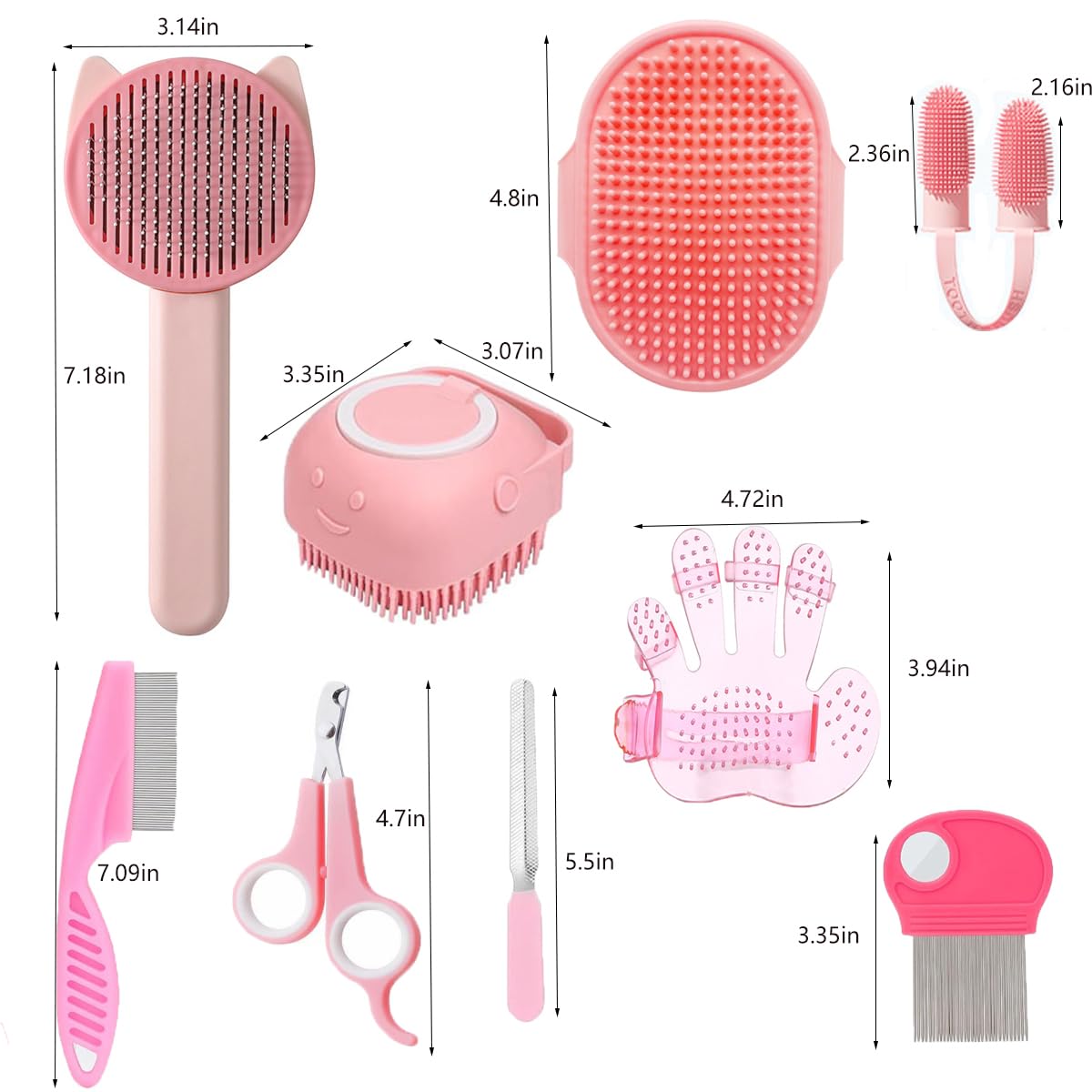 9PCS Pet Gromming Kit,Cleaning Brush Removes Loose Hair, Pet Bath Brush,Shampoo Brush, Nail Clipper, Flea Comb for Dogs&Cats and Small Animal Grooming Kit. - Happypetzone.online - Image 2