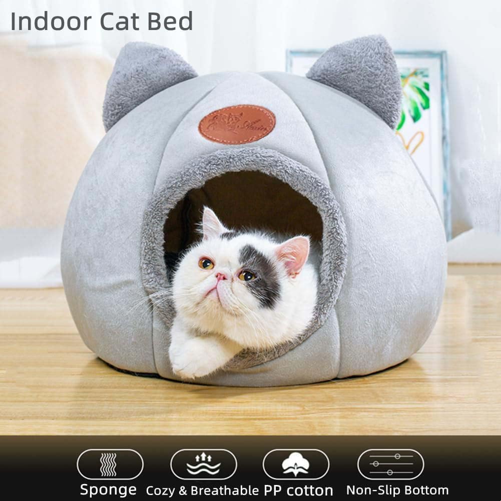 Cat Beds for Indoor Cats, Cozy Cat Cave Bed Dog House Cats Tent with Removable Cushion Pillow, Soft Warm Pet House Puppy Bed, Cute Pet Nest for Kitten Small Dog (Gray, M-13x13x13 Inches) - Happypetzone.online - Image 2