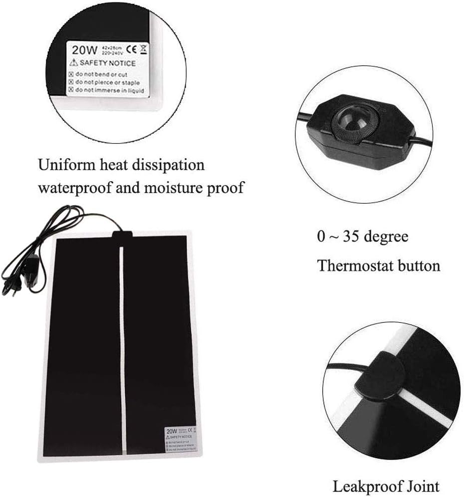 Reptile Heating Pad with Temperature Adjustment, 110V Non-Adhesive Heat Mat for Reptiles Tortoise Snakes Lizard Gecko Hermit Crab Turtle Amphibians - 20W Terrarium Heat Pad - Happypetzone.online - Image 4