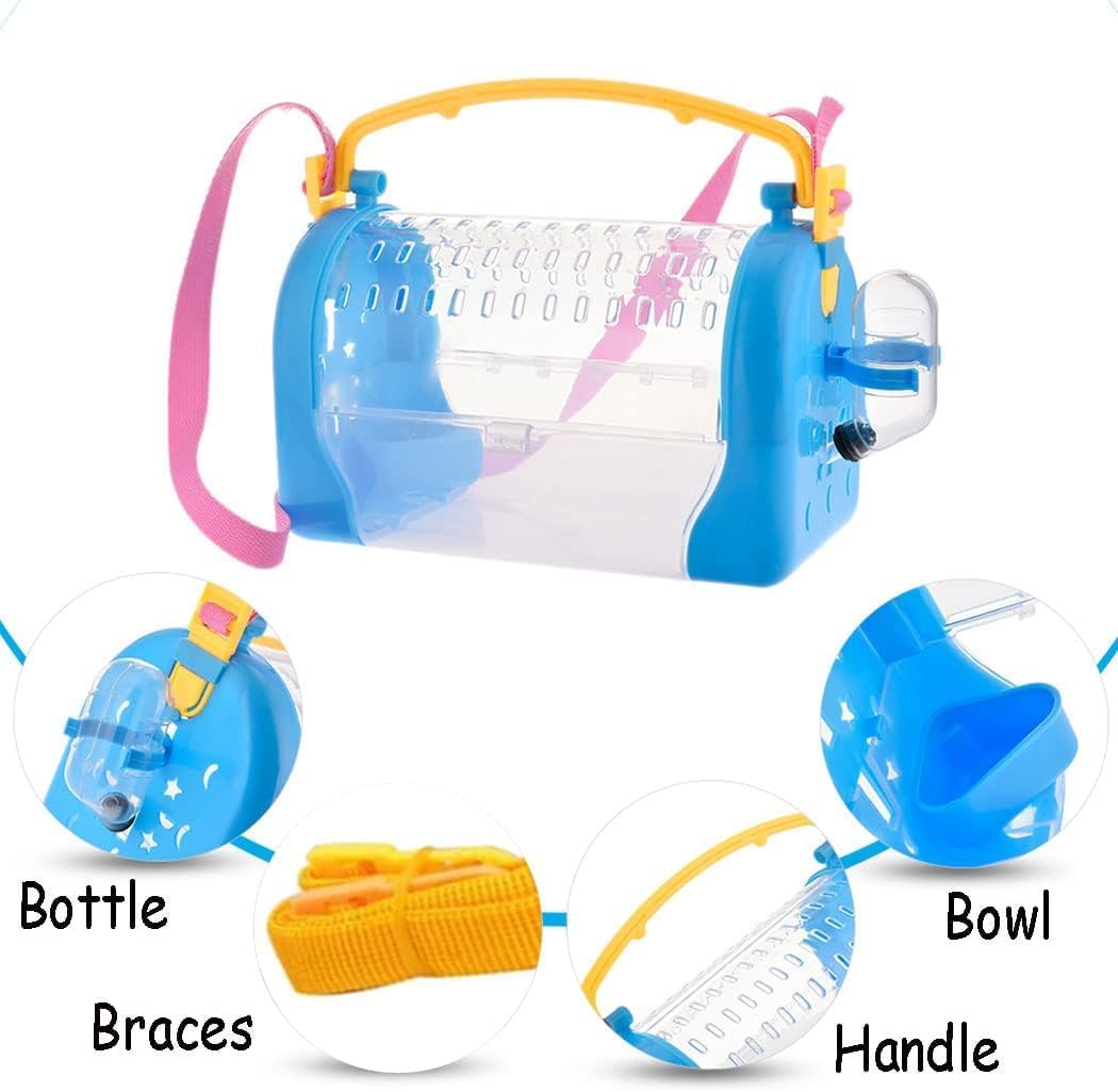 kathson Portable Hamster Cage Dwarf Hamster Carry Travel Cage with Water Bottle Food Bowl Adjustable Strap Pet Outgoing Cage for Gerbil Hedgehog Mice Squirrel - Happypetzone.online - Image 6