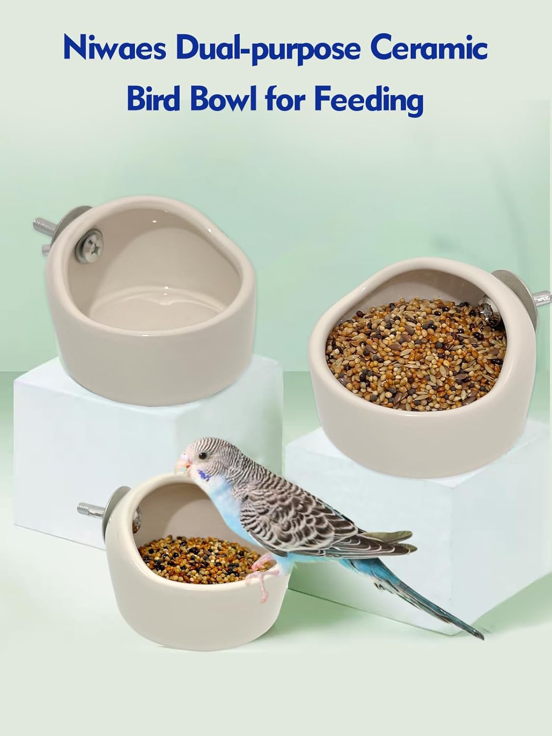 2 Pcs Ceramic Bird Food Bowl Hanging Parrot Food Bowl Pet Bird Bowls Birds Cage Holder for Budgie Finches Lovebirds Parakeet Cockatiels (White) - Happypetzone.online - Image 4