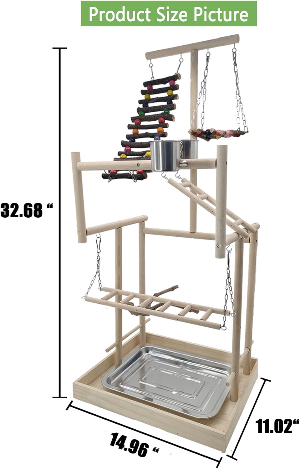 Hamiledyi 4 Layers Large Bird Playground 32" H Pet Parrot Playstand Gym Perch Wood Playpen for Parakeets Lovebirds Conure Cockatiel Cockatoos Finch Budgies or Other Small and Medium Sized Birds - Happypetzone.online - Image 4