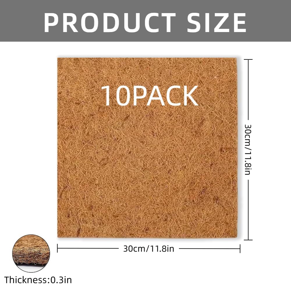Laoha 10-Pack Reptile Carpet Liners, 12 x 12 Inch Natural Coconut Fiber Mats for Reptile Tanks, Terrariums– Substrate Bedding for Bearded Dragons, Tortoises, Lizards, Snakes, Turtles & Leopard Geckos - Happypetzone.online - Image 2