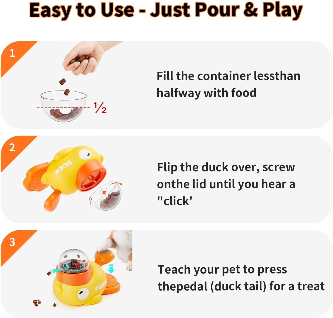 Interactive Dog Treat Dispenser Toy, Cute Duck Slow Feeder & Food Puzzle for Cats/Puppies - Durable IQ Training Pet Toy for Boredom Relief & Healthy Digestion - Happypetzone.online - Image 5