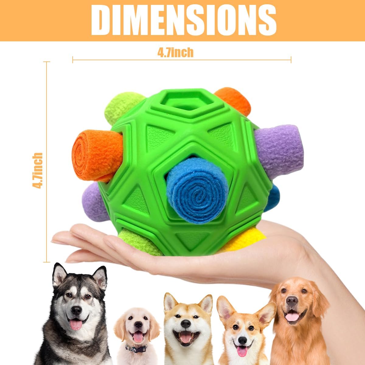 Dog Snuffle Ball-Interactive Puzzle Dog Toys Encourage Natural Foraging Skills Slow Feeder for Training and Stress Relief, Cloth Strip Hiding Food Chew Toys with Squeaky Carrot Toy for Any Size - Happypetzone.online - Image 3