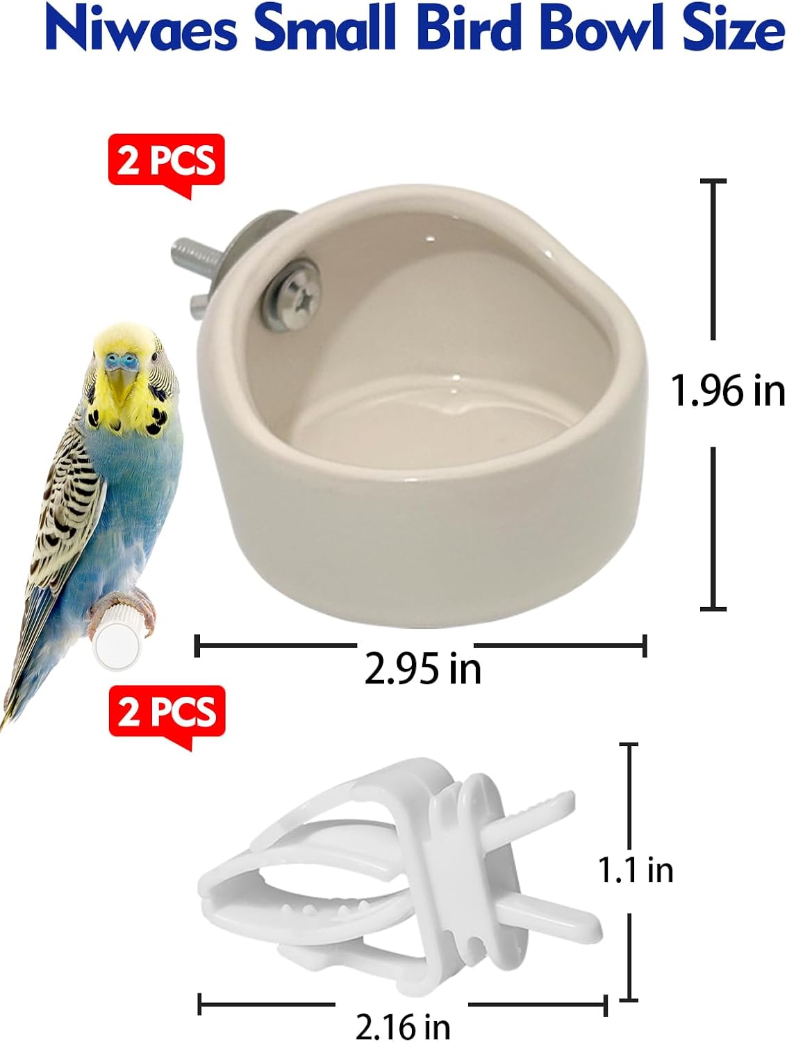 2 Pcs Ceramic Bird Food Bowl Hanging Parrot Food Bowl Pet Bird Bowls Birds Cage Holder for Budgie Finches Lovebirds Parakeet Cockatiels (White) - Happypetzone.online - Image 5