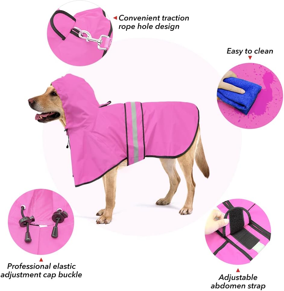 Reflective Dog Rain Coat - Waterproof Adjustable Pet Rain Jacket, Lightweight Dog Hooded Poncho Raincoat for Small to X- Large Dogs and Puppies (Pink, Large) - Happypetzone.online - Image 6