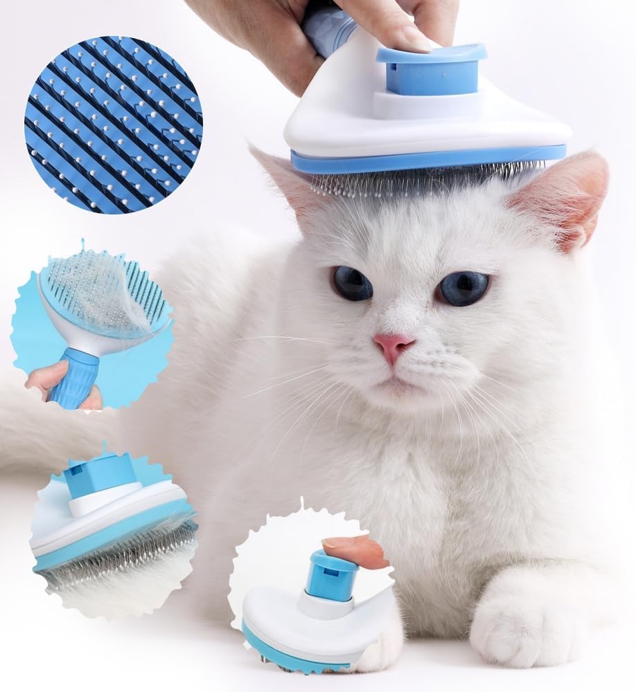 Cat Brush Self Cleaning, Ergonomic Handle,Slicker Cat Brush with Release Button,Tool Suitable for Cats and Dogs Pet Hair Cleaner, Easy to Remove Loose Undercoat - Happypetzone.online - Image 4