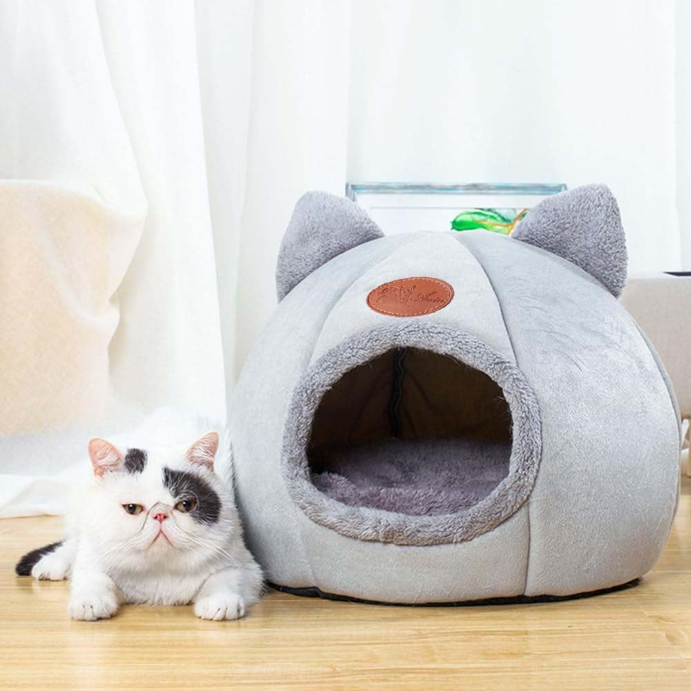 Cat Beds for Indoor Cats, Cozy Cat Cave Bed Dog House Cats Tent with Removable Cushion Pillow, Soft Warm Pet House Puppy Bed, Cute Pet Nest for Kitten Small Dog (Gray, M-13x13x13 Inches) - Happypetzone.online - Image 5