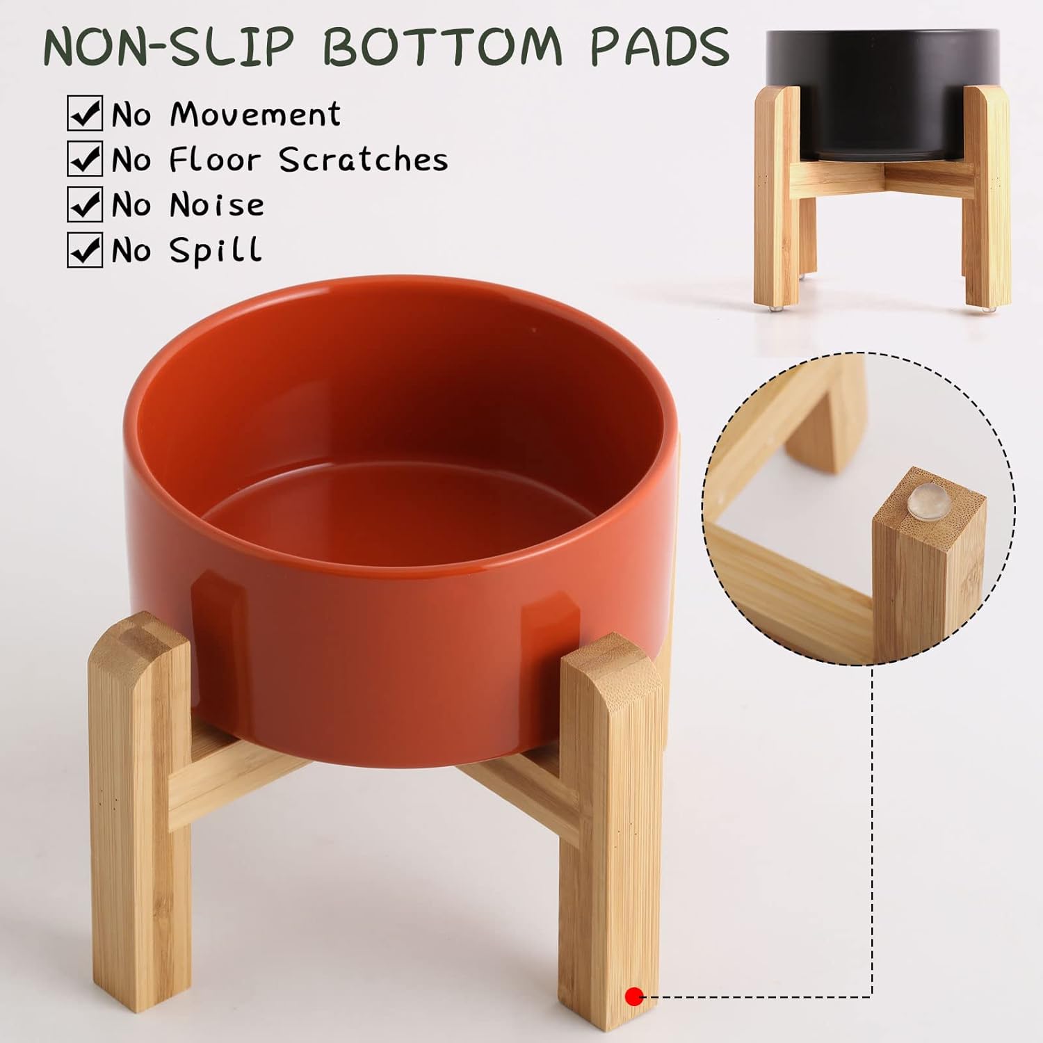 Petygooing 28 OZ Rust Red Elevated/Raised Ceramic Dog Bowl for Small and Medium Breeds, Dog Food Water Dish with Stand,Pet Feeding Bowl with Anti Slip Rubber for Cats Small and Medium Dogs (3.6 Cups) - Happypetzone.online - Image 2
