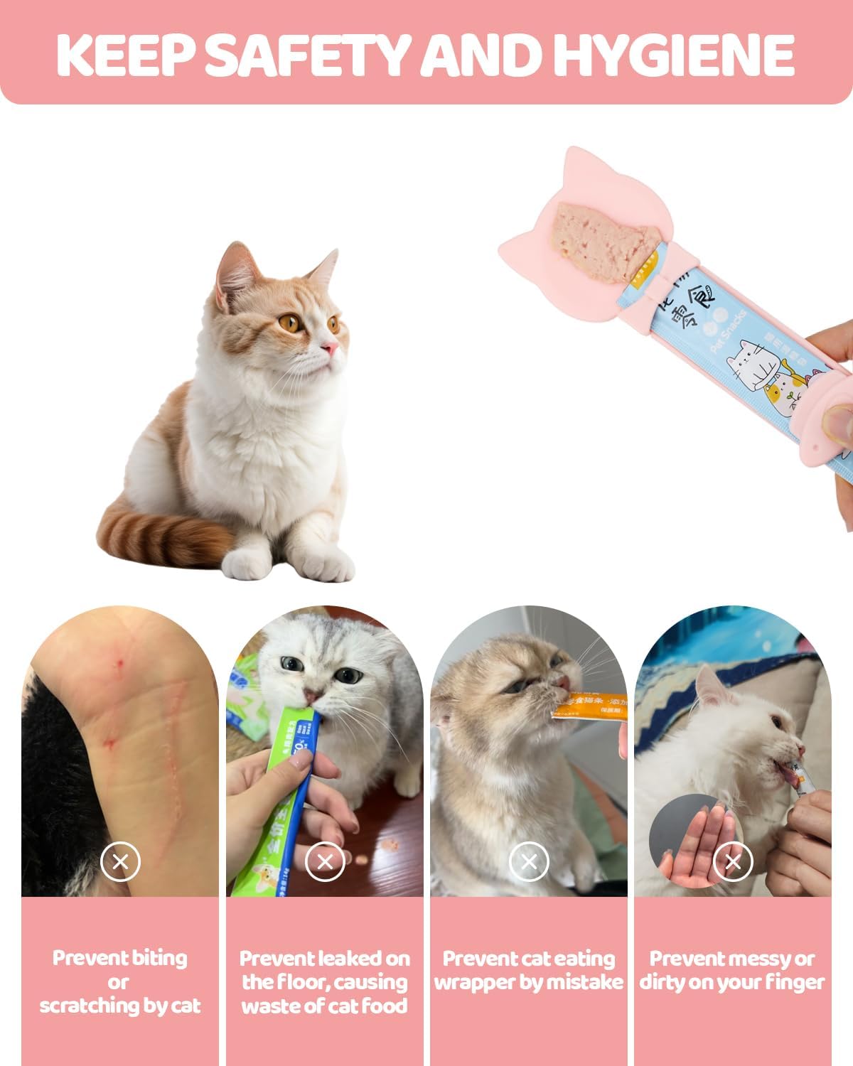 5 PCS Cat Food Can Covers Lids Set, Silicone Pet Food Can Lids with Multi-Function Cat Food Spoon and Opener, Cat Bar Squeezer, Stainless Steel Wet Food Spoon for Cats and Dogs (Pink) (Pink) - Happypetzone.online - Image 4