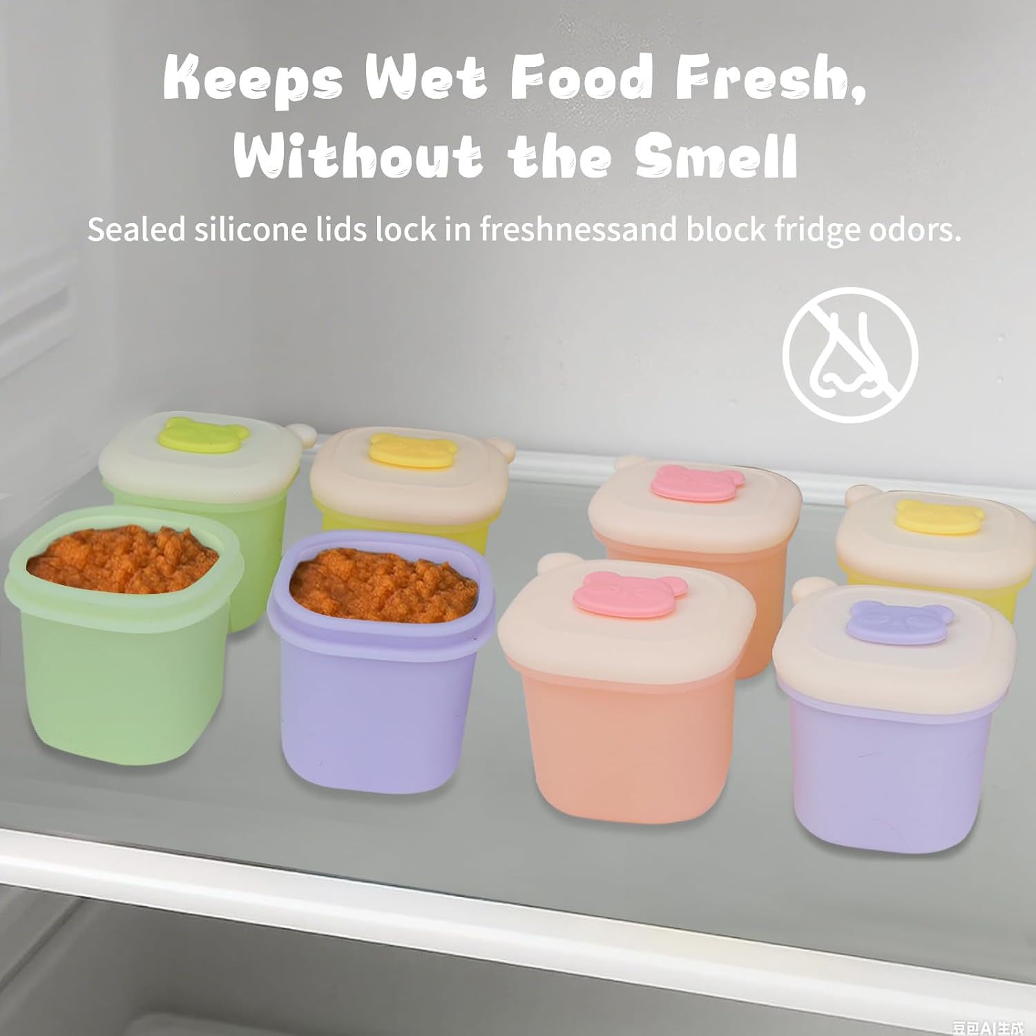 Pet Wet Food Container with Lids for Fridge,8-Pack Farmers Homemade Silicone Dog Food Container with Scoop,1.1oz Each, Keeps Wet Can Food Fresh, Odor-Resistant,Freezer, Microwave & Dishwasher Safe - Happypetzone.online - Image 6