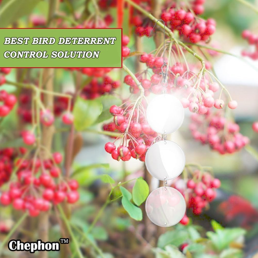 Chephon Upgraded Bird Scare Discs Set - Large 24 Discs - Highly Reflective Double-Sided Bird Reflectors Scare Devices - Better to Keep Most Birds Away Like Woodpecker and Pigeon - Happypetzone.online - Image 2