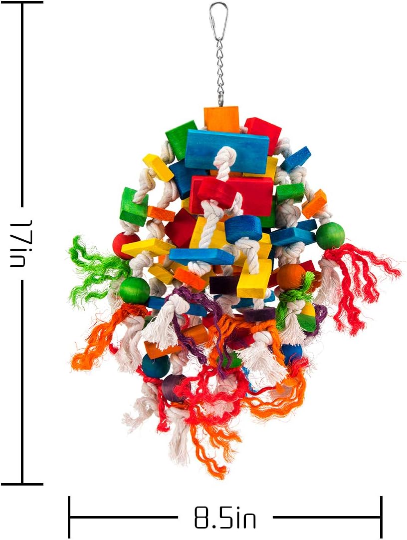 Large Parrot Toy - Multicolored Natural Wood Blocks Tearing Toys for Birds Suggested for African Grey, Macaw and Amazon Parrots - Happypetzone.online - Image 7