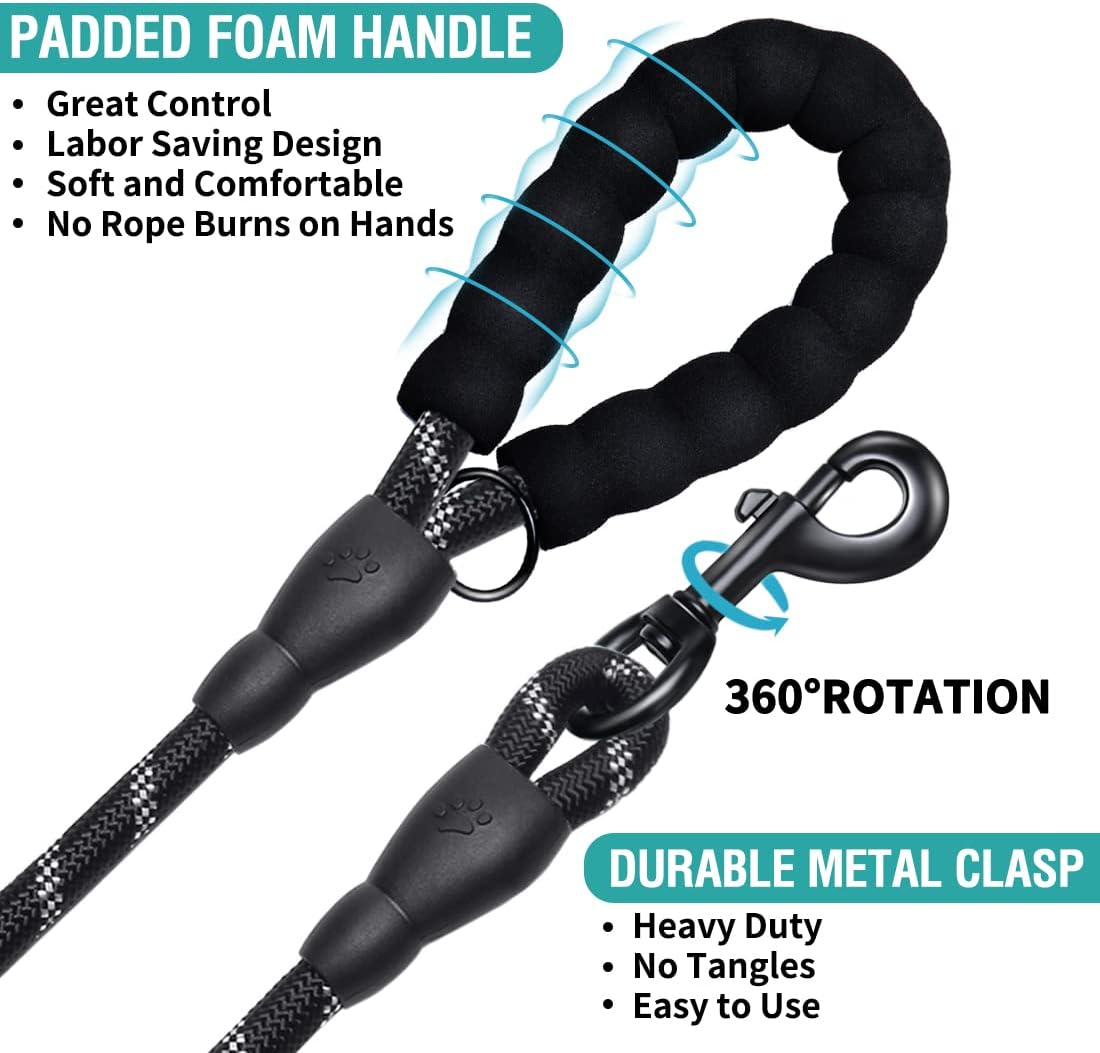 COOYOO 2 Pack Dog Leash 5 FT Heavy Duty - Comfortable Padded Handle - Reflective Dog Leash for Medium Large Dogs with Collapsible Pet Bowl - Happypetzone.online - Image 5