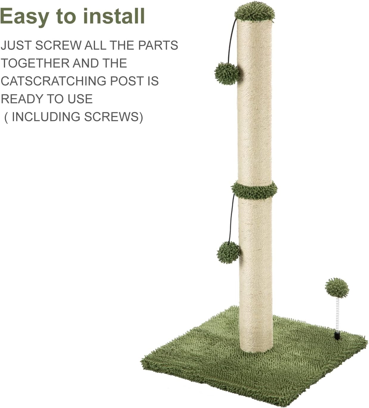 MECOOL 34“ Tall Cat Scratching Post Premium Basics Kitten Scratcher Sisal Scratch Posts Trees with Hanging Ball for Indoor Cats (34 inches for Adult Cats, Cactus Green) - Happypetzone.online - Image 7