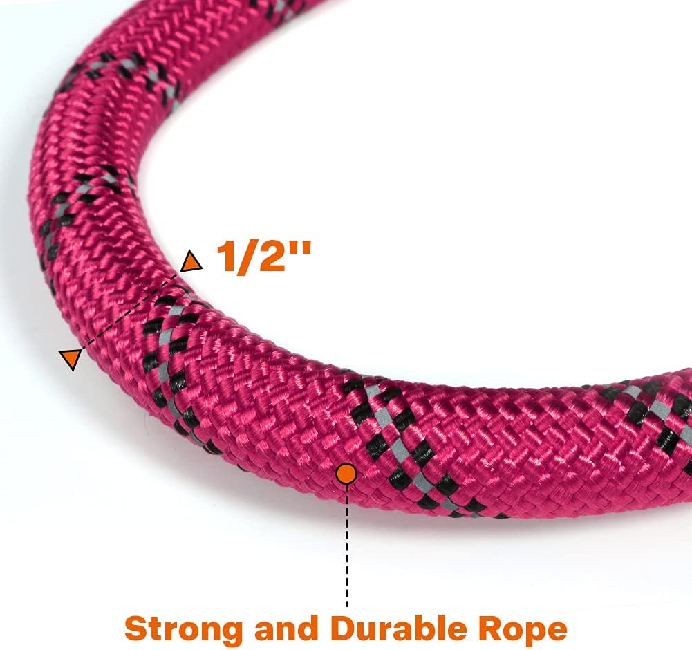 Taglory Rope Dog Leash 6 FT with Comfortable Padded Handle, Highly Reflective Threads Leash and Anti-Tangle Clip for Walking Medium Large Dogs, 1/2 inch, Hotpink - Happypetzone.online - Image 3