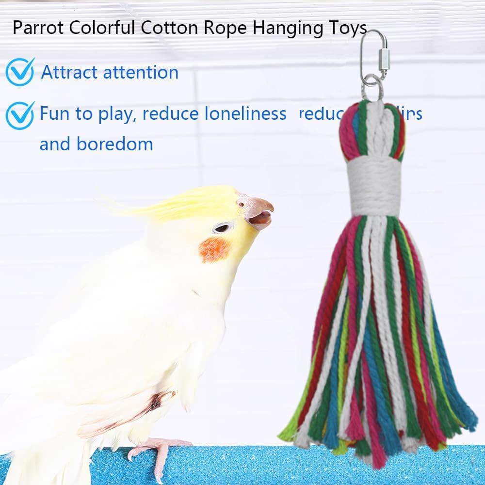 ASOCEA Pet Bird Parrot Colorful Cotton Rope Bite Chew Cage Hanging Toys for Cockatiels Macaws Parrots Small Medium Large Birds Parrots Cage Toys - Happypetzone.online - Image 2