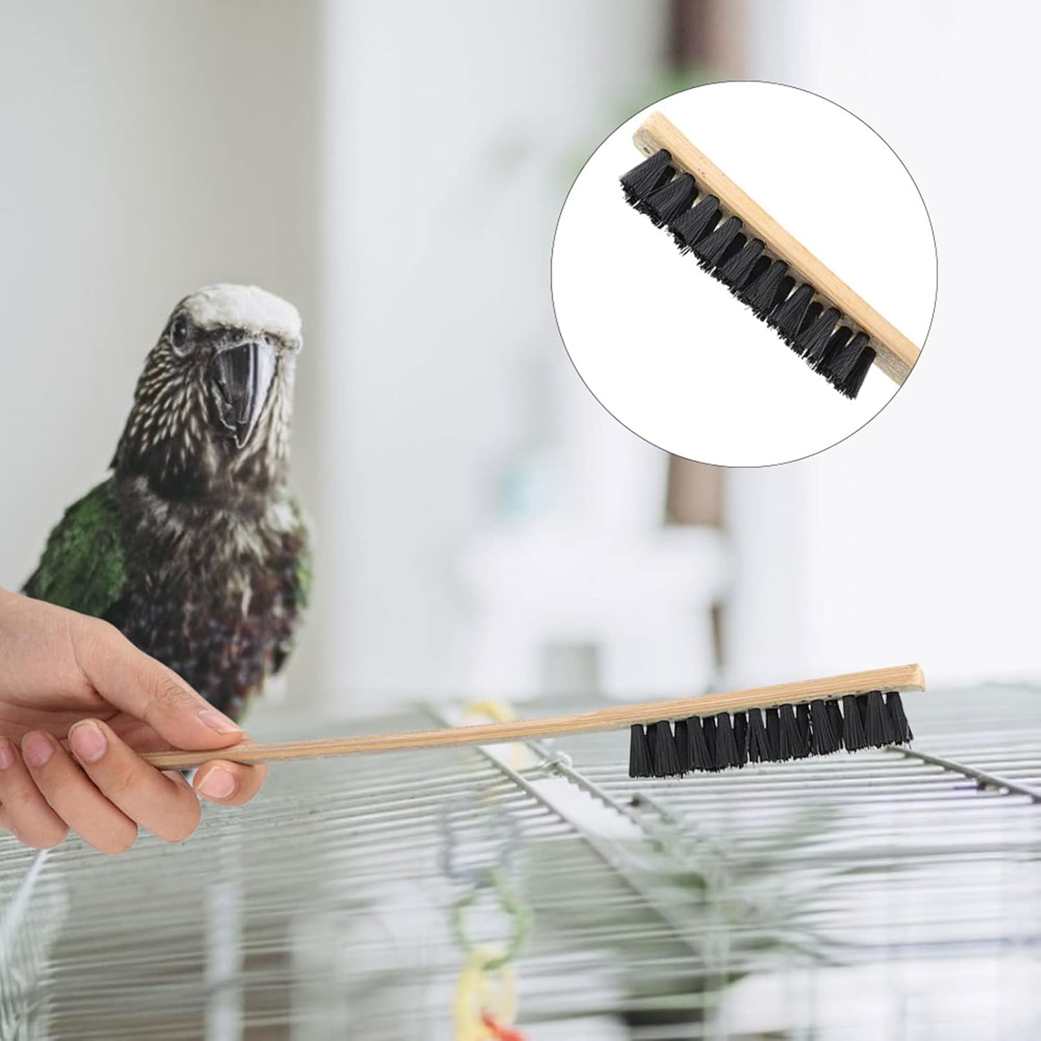 3pcs Bird Cage Cleaner Brush, Wooden Birdcage Brush, Long Handle Bird Cage Brushs Suitable for Routine Maintenance of Various Sized Cage Bodies - Happypetzone.online - Image 4