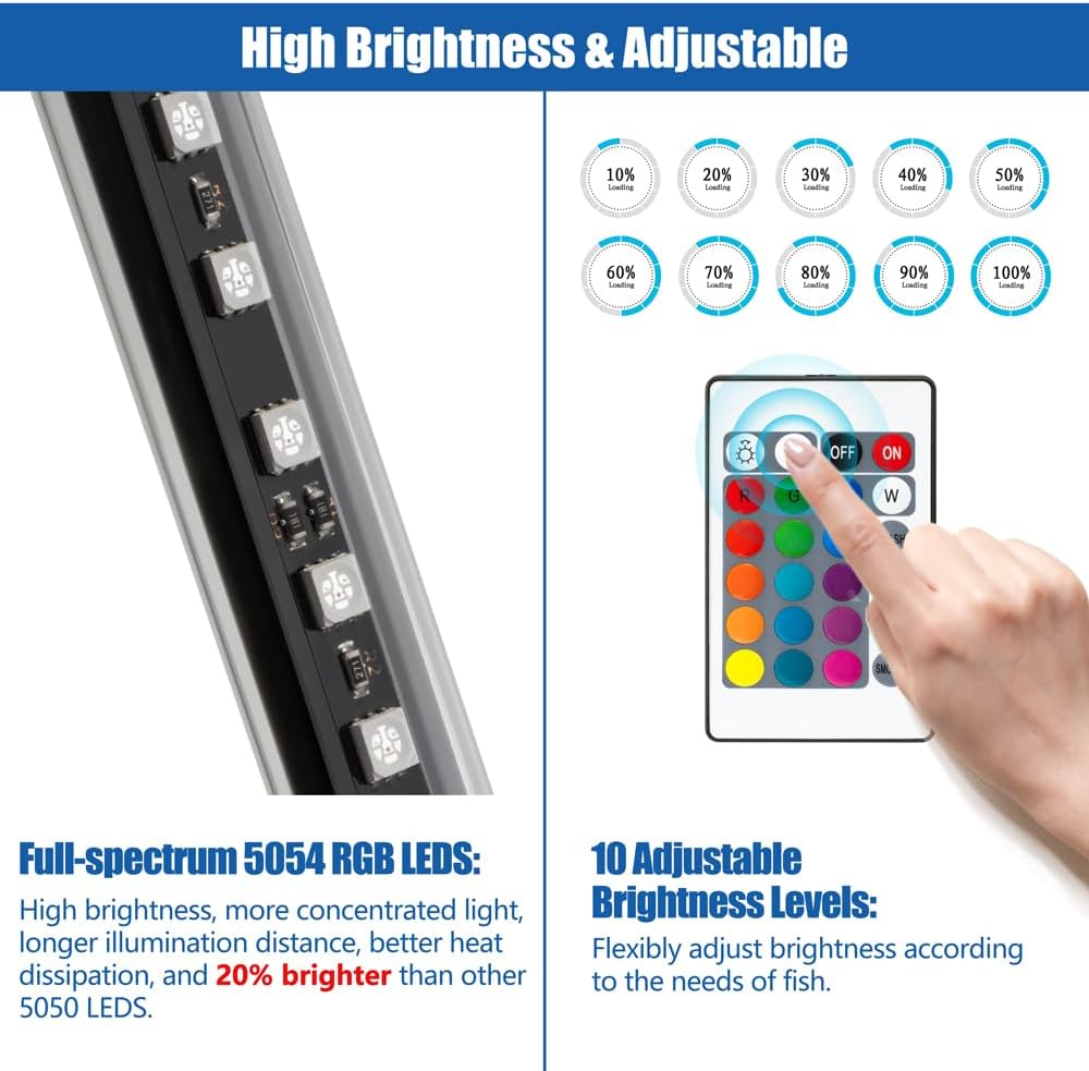 LED Aquarium Light with IP68 Waterproof and Memory Function Submersible Fish Tank Light with Remote and 16 Colors 7.5 Inches Brightness Adjustable Underwater Light Bar for Fish Tank Aquarium - Happypetzone.online - Image 5