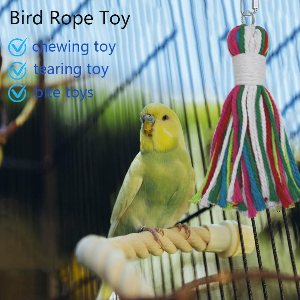 ASOCEA Pet Bird Parrot Colorful Cotton Rope Bite Chew Cage Hanging Toys for Cockatiels Macaws Parrots Small Medium Large Birds Parrots Cage Toys - Happypetzone.online - Image 4