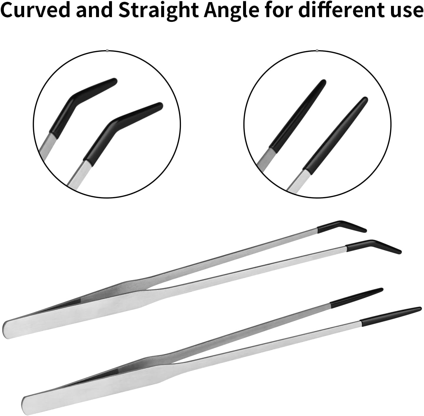Novery 2PCS Stainless Steel Reptile Feeding Tongs with Rubber Tip, 10.6” Straight & Curved Long Tweezers for Aquarium or Craft, Bearded Dragon Tank Snakes Enclosure Accessories, Terrarium Supplies - Happypetzone.online - Image 4