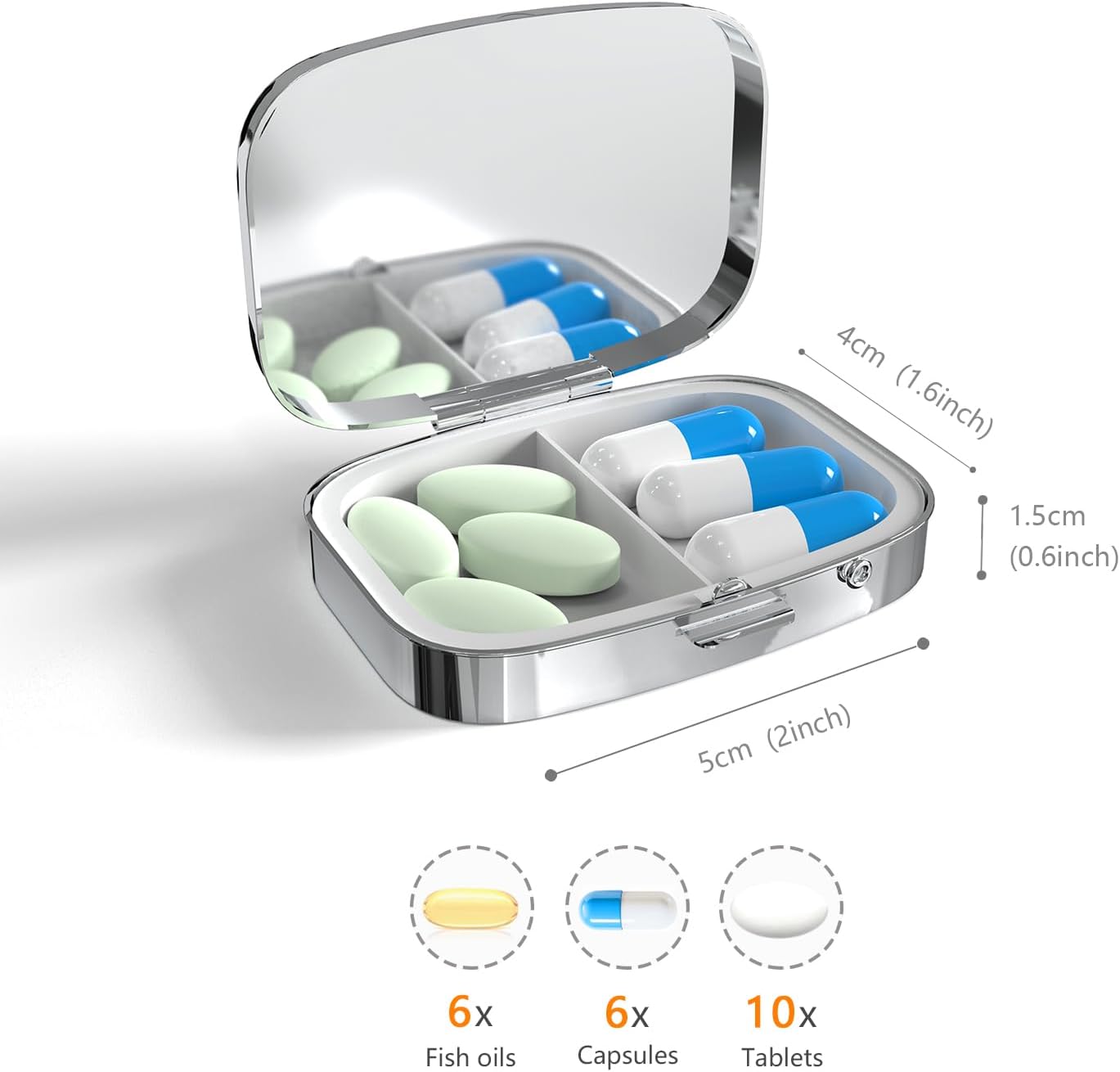 Pill Box-2 Compartment Small Pill Case Portable for Pocket & Purse Single Pill Carrier Pill Container to Hold Vitamins Medication Fish Oil and Supplements BPA-Free(Moon Cat) - Happypetzone.online - Image 3