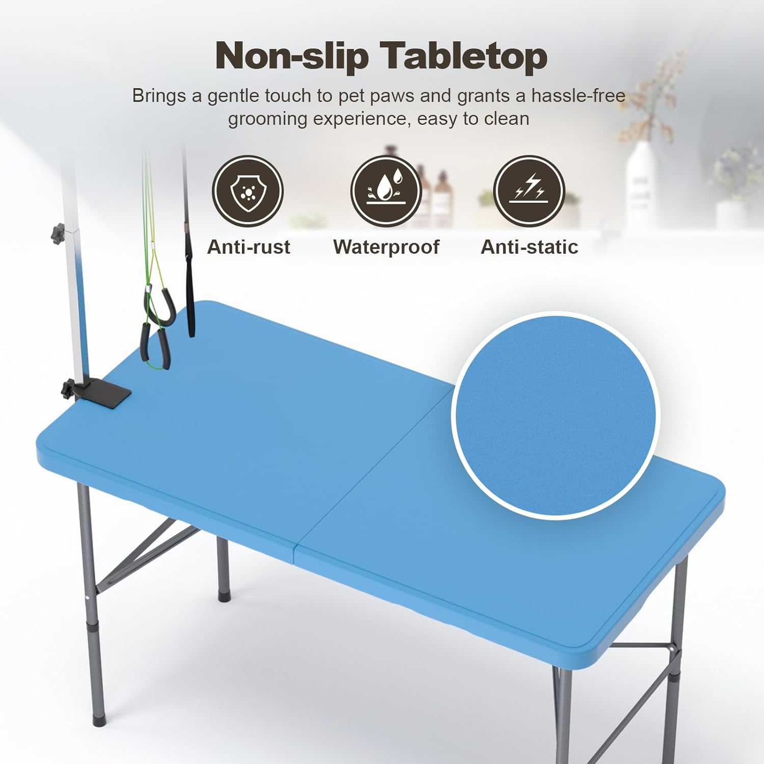 ynhurenth 49'' Pet Grooming Table for Large Dogs, Foldable Professional Grooming Table for Dogs at Home with Double Loops/Adjustable Arm, Capacity up to 330lbs, Blue - Happypetzone.online - Image 6