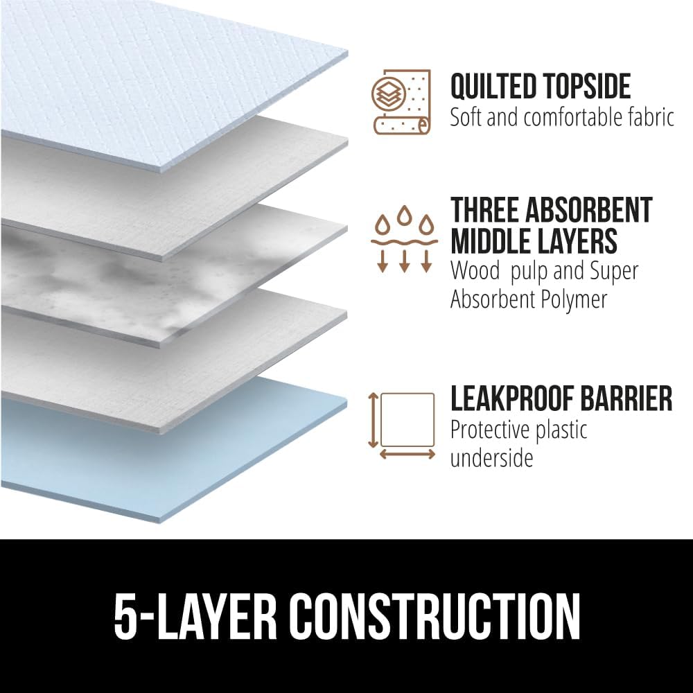 Gorilla Guard Disposable Puppy Pads, 100 Count 22x22 in, 5 Layer Pee Pads for Dogs, Absorbent Diaper Changing Pad, Dog Potty Training Supplies, Quick Dry Pet Housebreaking Essentials for Puppies - Happypetzone.online - Image 4