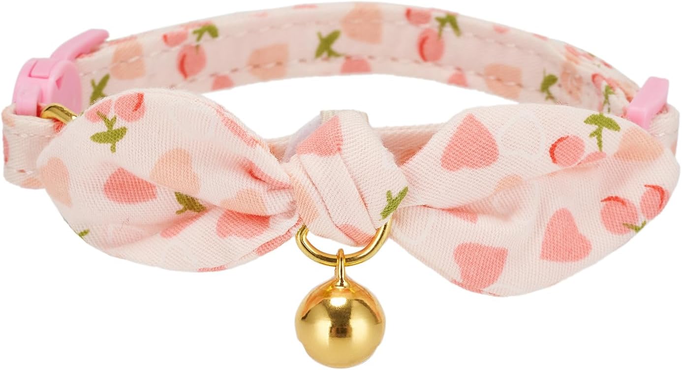 Cotton Bowtie Cat Collar with Bell 2 Pack Adjustable Breakaway Kitten Collars with Removeable Bow Pink Girl Cat Collars - Happypetzone.online - Image 3