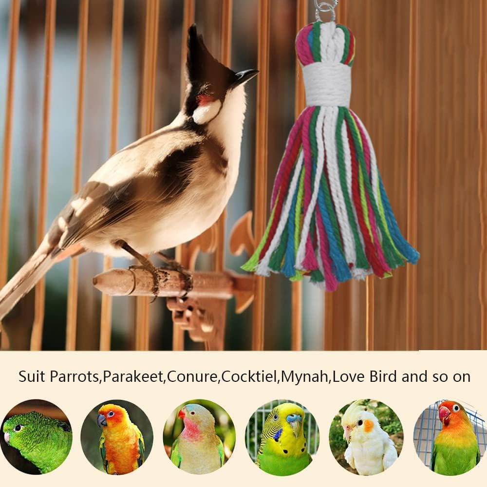 ASOCEA Pet Bird Parrot Colorful Cotton Rope Bite Chew Cage Hanging Toys for Cockatiels Macaws Parrots Small Medium Large Birds Parrots Cage Toys - Happypetzone.online - Image 3