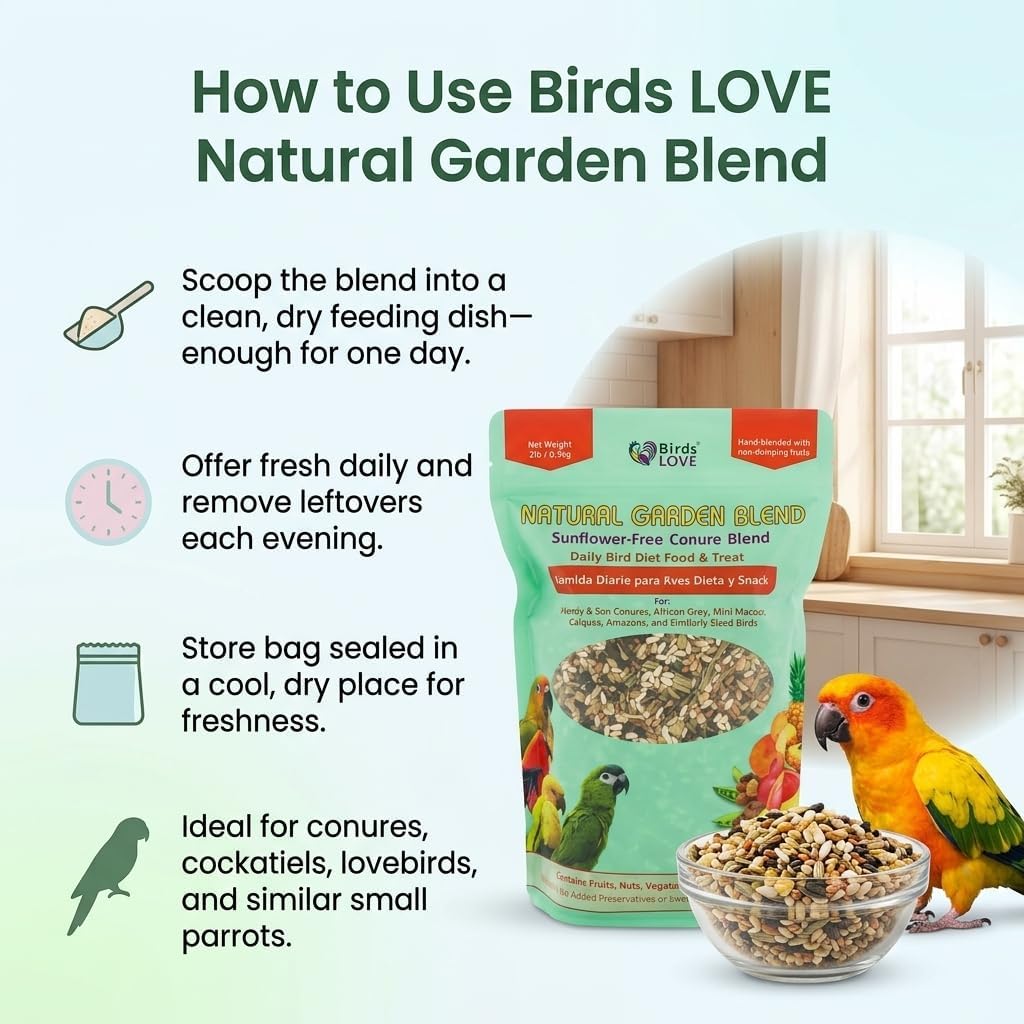 Birds LOVE All Natural Garden Blend Bird Food for Conures - Sunflower Free 2lb - Happypetzone.online - Image 5