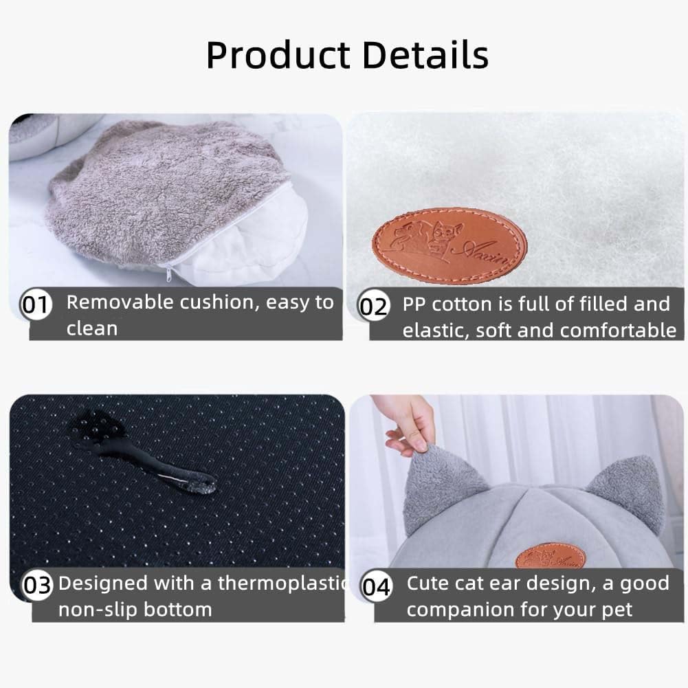 Cat Beds for Indoor Cats, Cozy Cat Cave Bed Dog House Cats Tent with Removable Cushion Pillow, Soft Warm Pet House Puppy Bed, Cute Pet Nest for Kitten Small Dog (Gray, M-13x13x13 Inches) - Happypetzone.online - Image 6