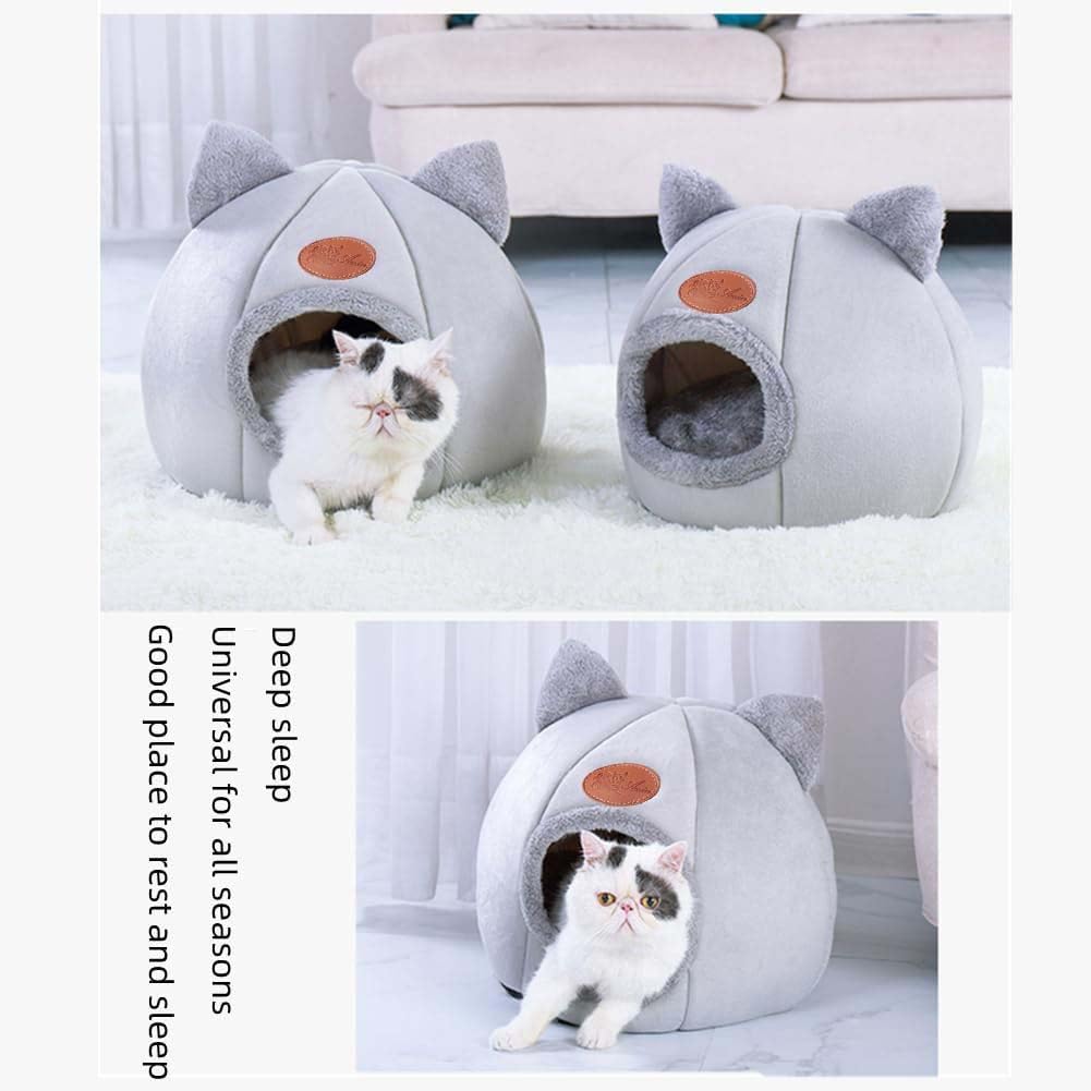 Cat Beds for Indoor Cats, Cozy Cat Cave Bed Dog House Cats Tent with Removable Cushion Pillow, Soft Warm Pet House Puppy Bed, Cute Pet Nest for Kitten Small Dog (Gray, M-13x13x13 Inches) - Happypetzone.online - Image 4