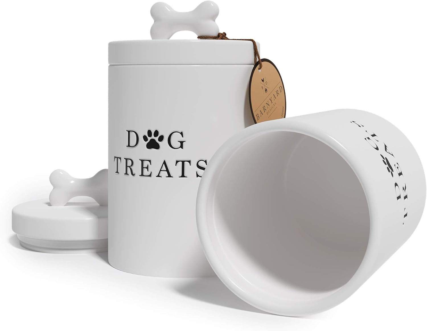 Barnyard Designs Large Dog Treat Container Airtight with Lid, Cute Rustic Ceramic Dog Treat Storage Jar for Kitchen Counter (White) - Happypetzone.online - Image 7