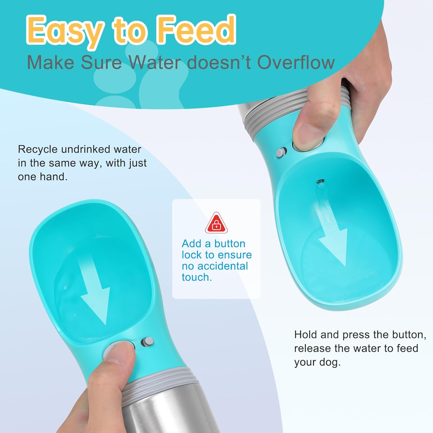 Portable Dog Water Bottle, 14 OZ, Stainless Steel Leak Proof Puppy Water Dispenser with Drinking Feeder for Pets Travel, Walking, Hiking and Outdoor Activities - Happypetzone.online - Image 4
