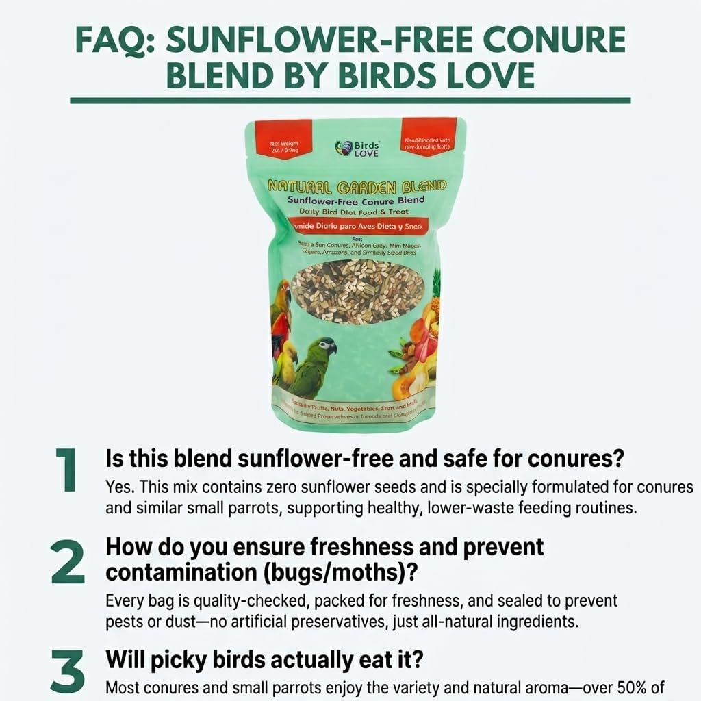 Birds LOVE All Natural Garden Blend Bird Food for Conures - Sunflower Free 2lb - Happypetzone.online - Image 7