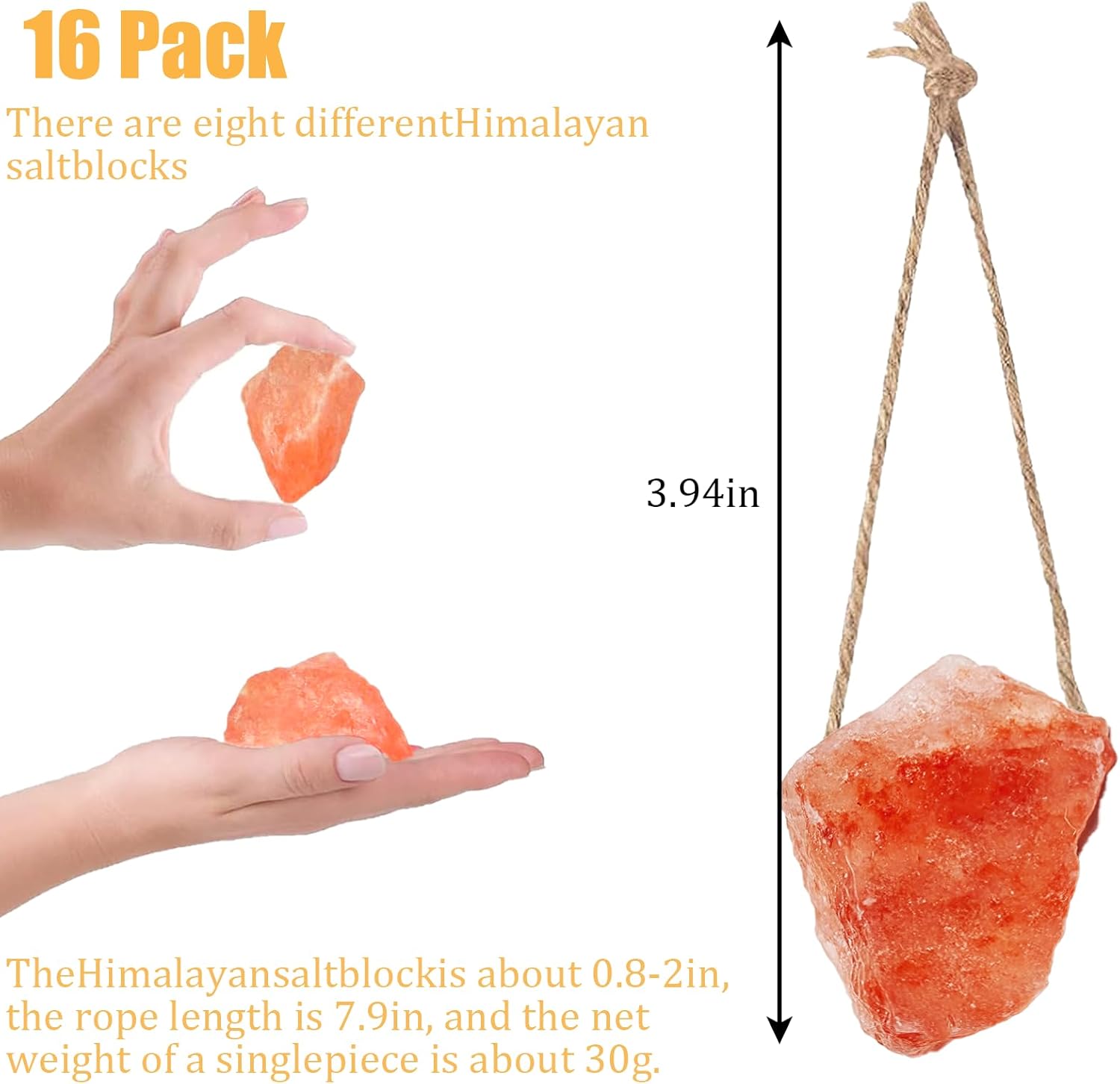 Hamiledyi 16 PCS Rabbit Salt Lick Block Natural Small Animal Himalayan Salt Lick Chew Toys with Hanging Rope Rat Mineral Block Chew Treat Supplies for Bunny Guinea Pig Chinchilla Ferret Hametsr - Happypetzone.online - Image 2