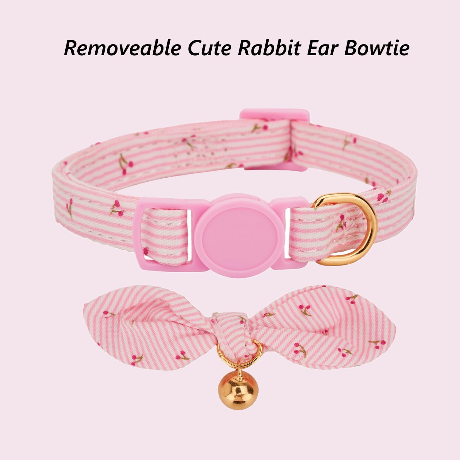 Cotton Bowtie Cat Collar with Bell 2 Pack Adjustable Breakaway Kitten Collars with Removeable Bow Pink Girl Cat Collars - Happypetzone.online - Image 5