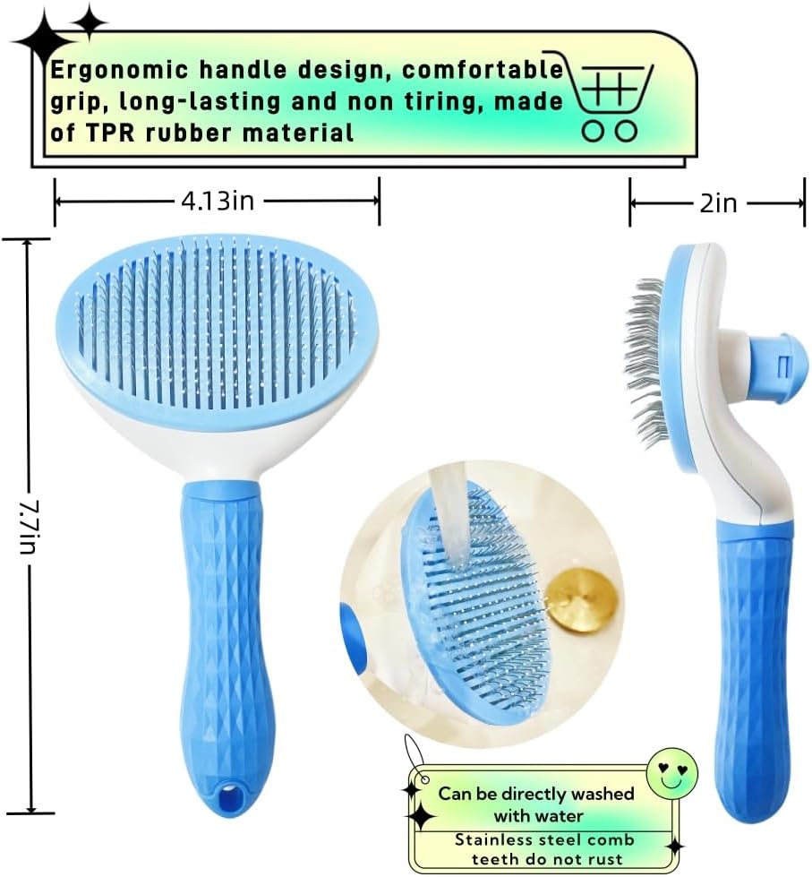 Cat Brush Self Cleaning, Ergonomic Handle,Slicker Cat Brush with Release Button,Tool Suitable for Cats and Dogs Pet Hair Cleaner, Easy to Remove Loose Undercoat - Happypetzone.online - Image 2