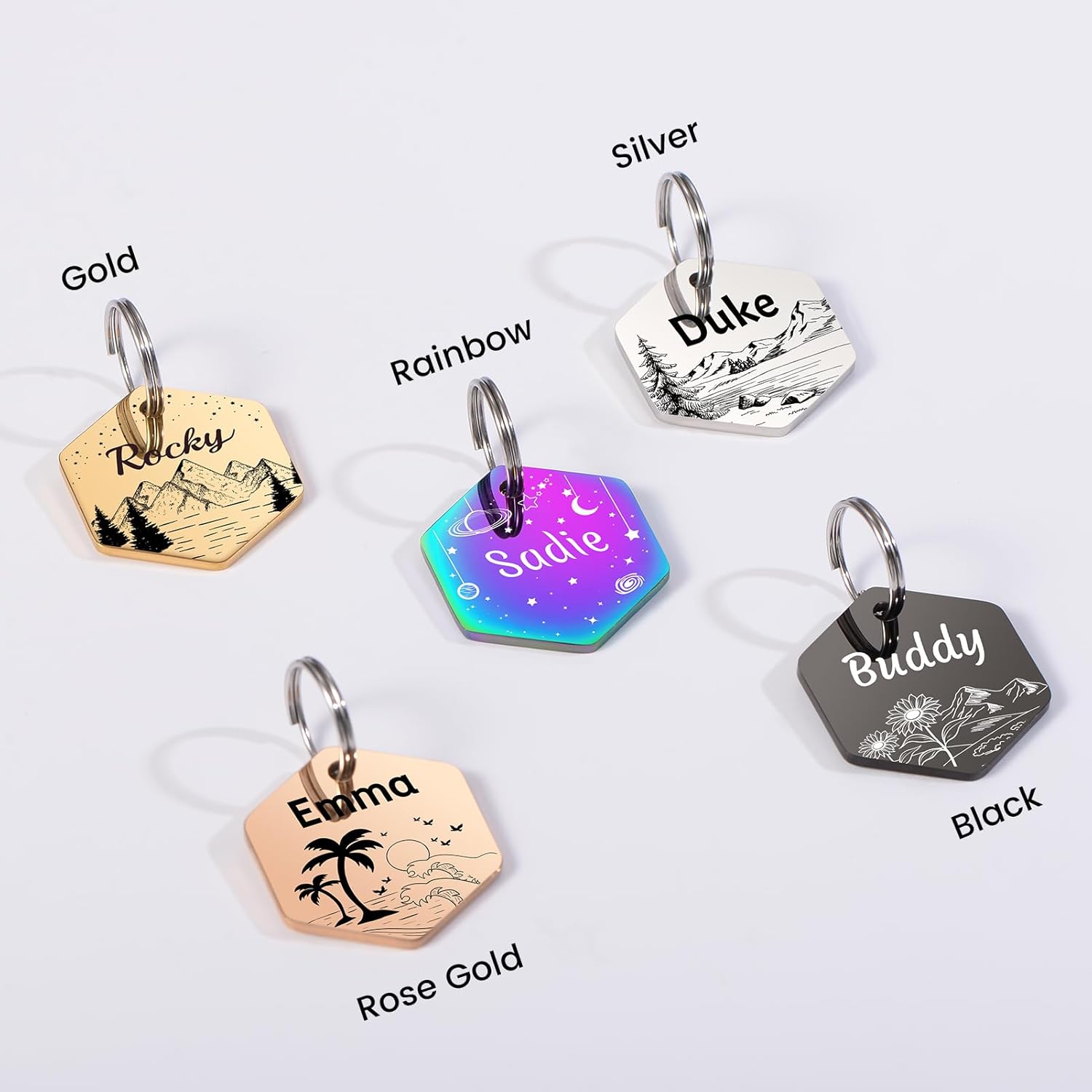 YEHANTI Dog Tags Personalized for Pets with Name Pattern Art Design - Engraved with Laser - Stainless Steel Cats Dogs ID Tags - Stylish Dog Collar Accessories (Hexagon Shape) - Happypetzone.online - Image 3