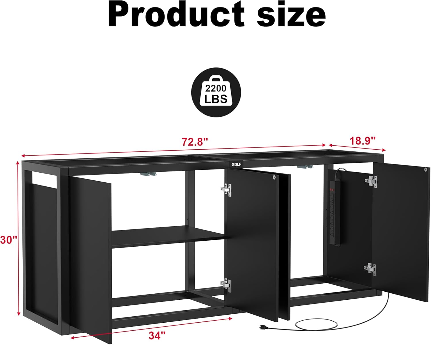 GDLF 125-150 Gallon Fish Tank Stand, Heavy Duty Metal Aquarium Stand with Power Outlet and Cabinet for Fish Tank Filters and Accessories,72.8" L*18.9" W,2200LBS Capacity - Happypetzone.online - Image 6