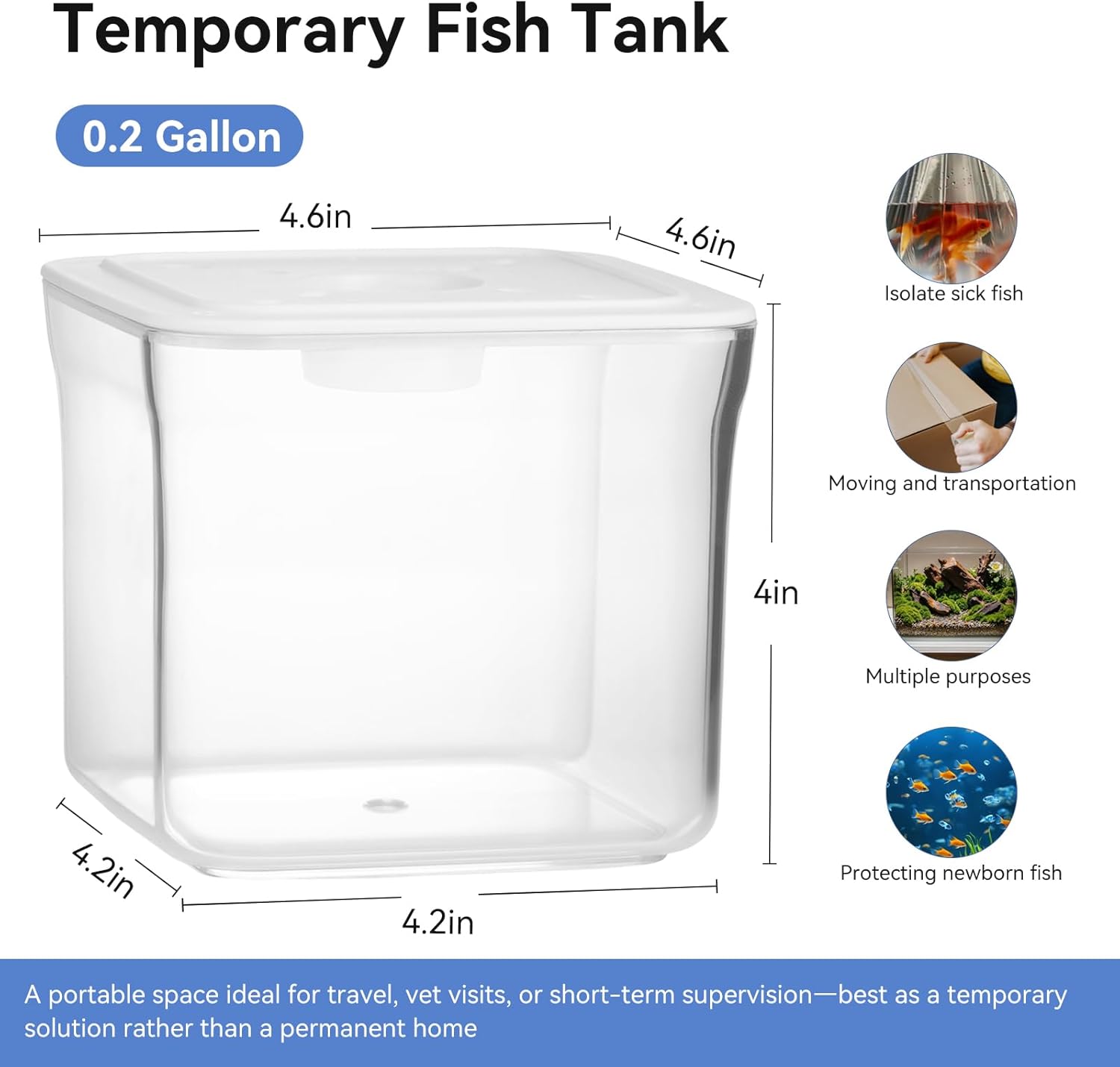 Small Betta Fish Tank - Mini Fish Aquarium Tank for Temporary Space, 0.2 Gallon Stackable Plastic Fish Bowl for Short-Term Use, Desktop Cube Tank for Small Fish, Insect, Shrimp, Crab, Spider - Happypetzone.online - Image 2