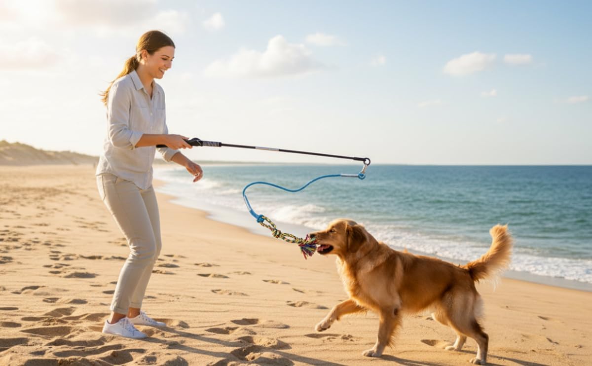 DIBBATU Flirt Pole for Dogs Interactive Dog Toys for Large Medium Small Dogs Chase and Tug of War, Dog Teaser Wand with Lure Chewing Toy for Outdoor Exercise & Training - Happypetzone.online - Image 3