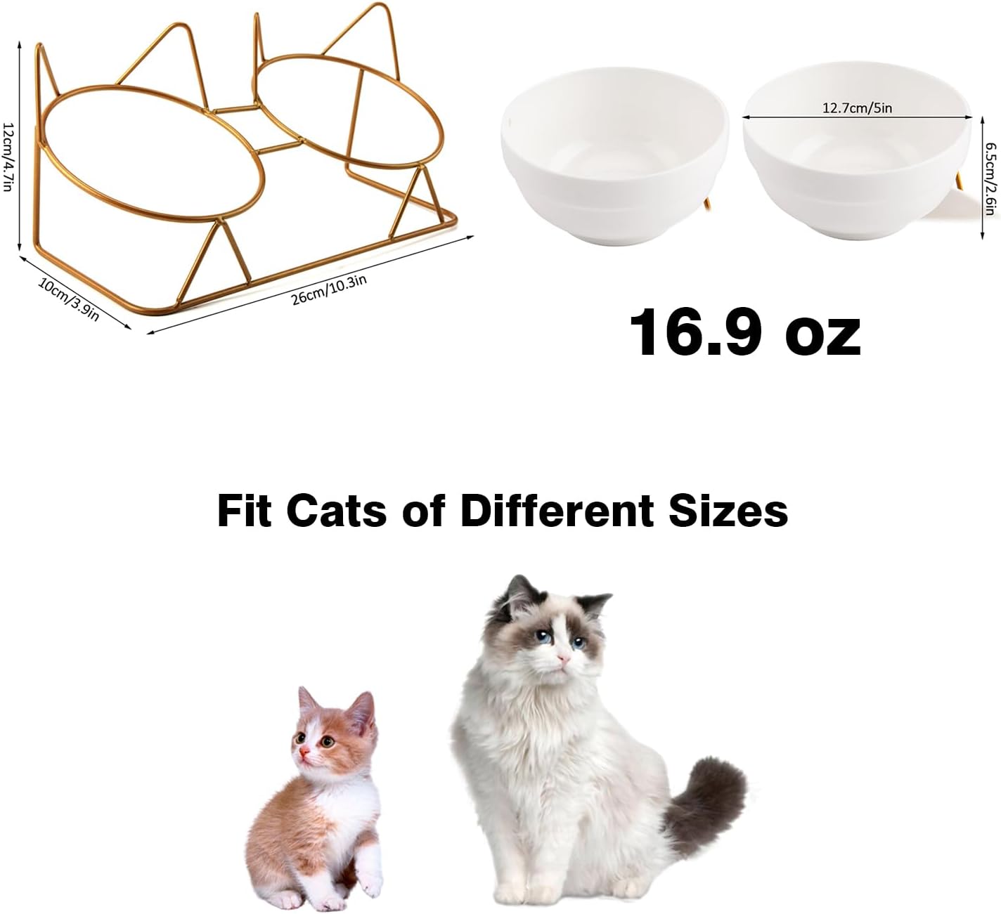 Trosetry Cat Bowls, Double Ceramic Pet Bowls with 15°Tilted Raised Stand for Food and Water, Anti Vomiting Cat Dish Feeder, Perfect for Puppy Cats and Small Dogs(Double Bowls1) - Happypetzone.online - Image 3